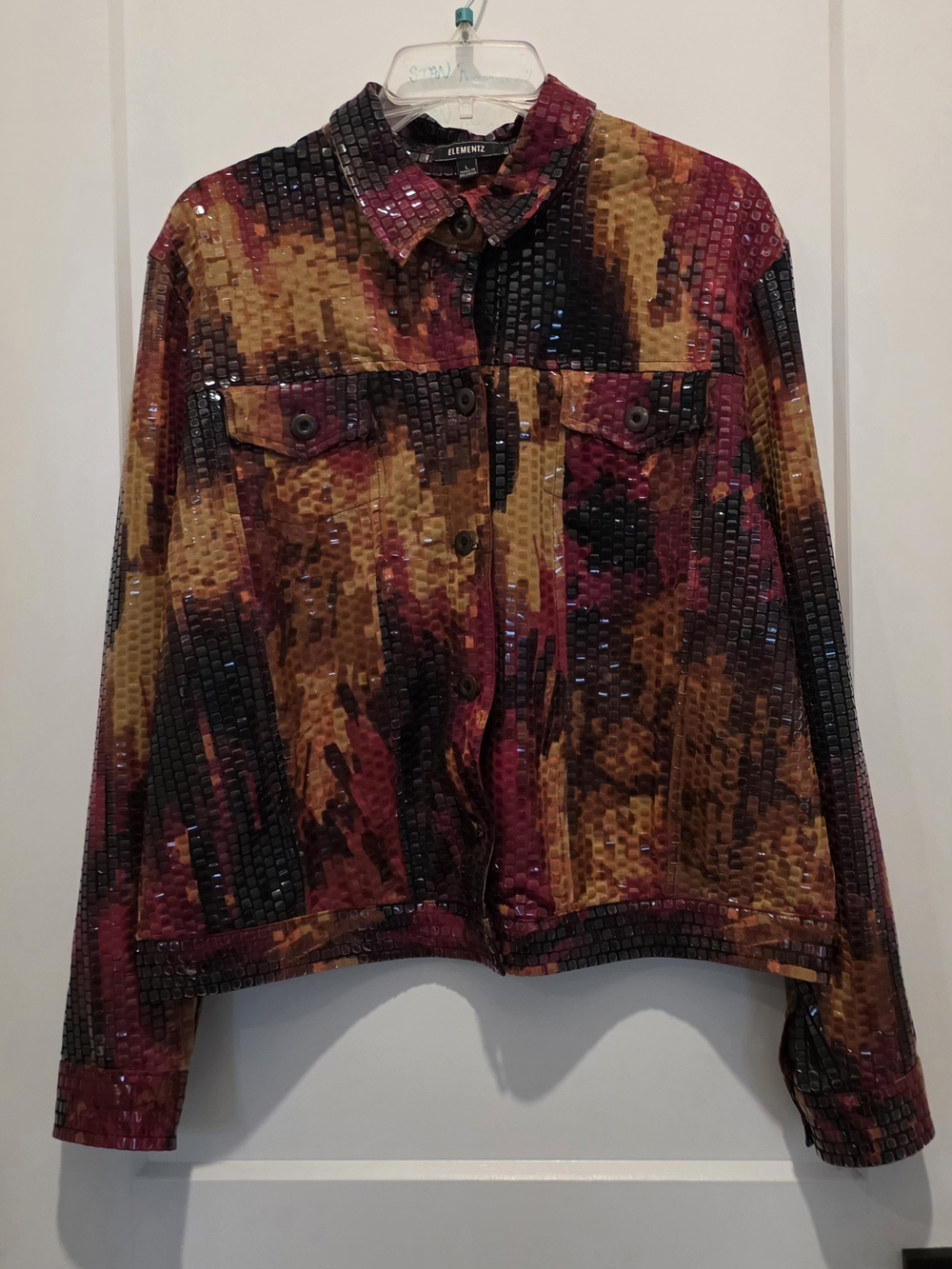 Elementz Multicolor Sequin Jean Jacket in Burgundy, Gold & Black